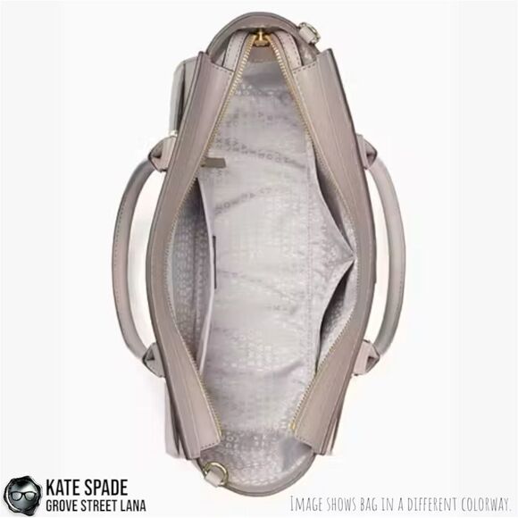 KATE SPADE GROVE STREET LANA LEATHER SATCHEL IN BLACK/CREAM WITH CROSSBODY STRAP - Picture 11 of 14